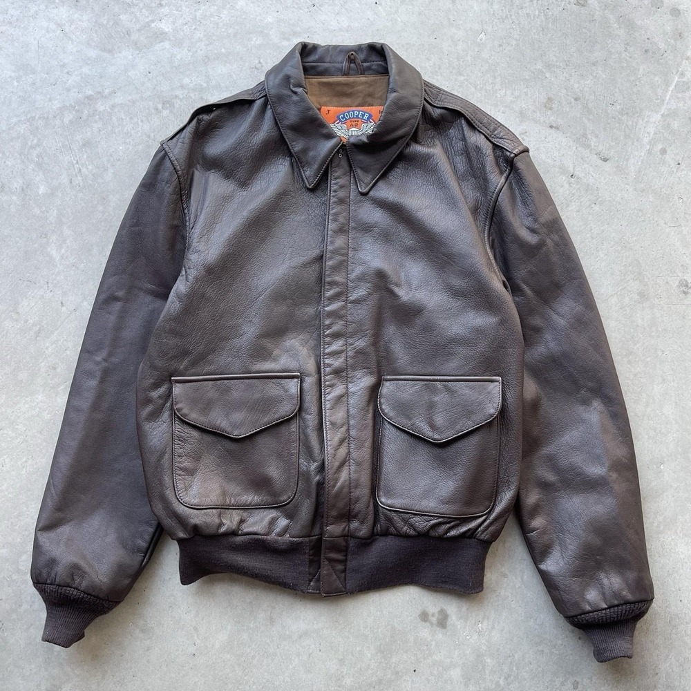 Vintage Cooper A2 Leather Flight Jacket Mens 44L L Brown Goatskin Full Zip USA
